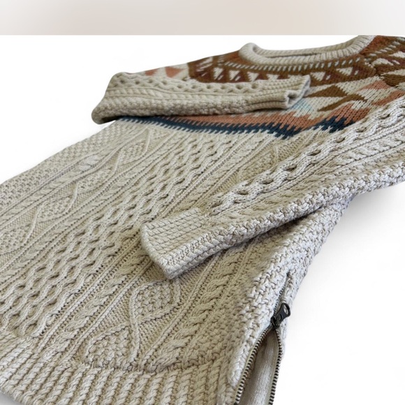 L.L.Bean Signature Cotton Fisherman Tunic Sweater Fair Isle Cable-knit Woman SM - Picture 4 of 9